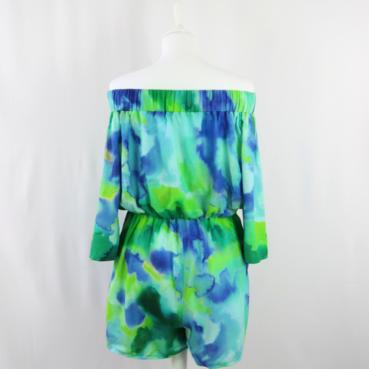 Off shoulder watercolor stains short jumpsuit