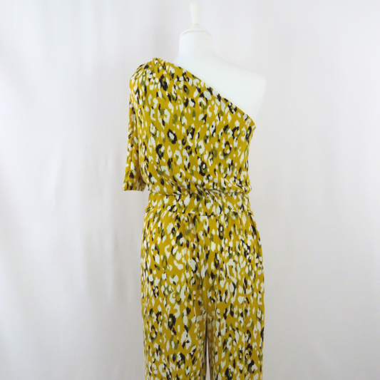 One shoulder jumpsuit panther print