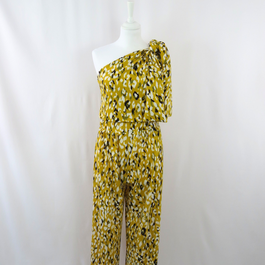 One shoulder jumpsuit panther print