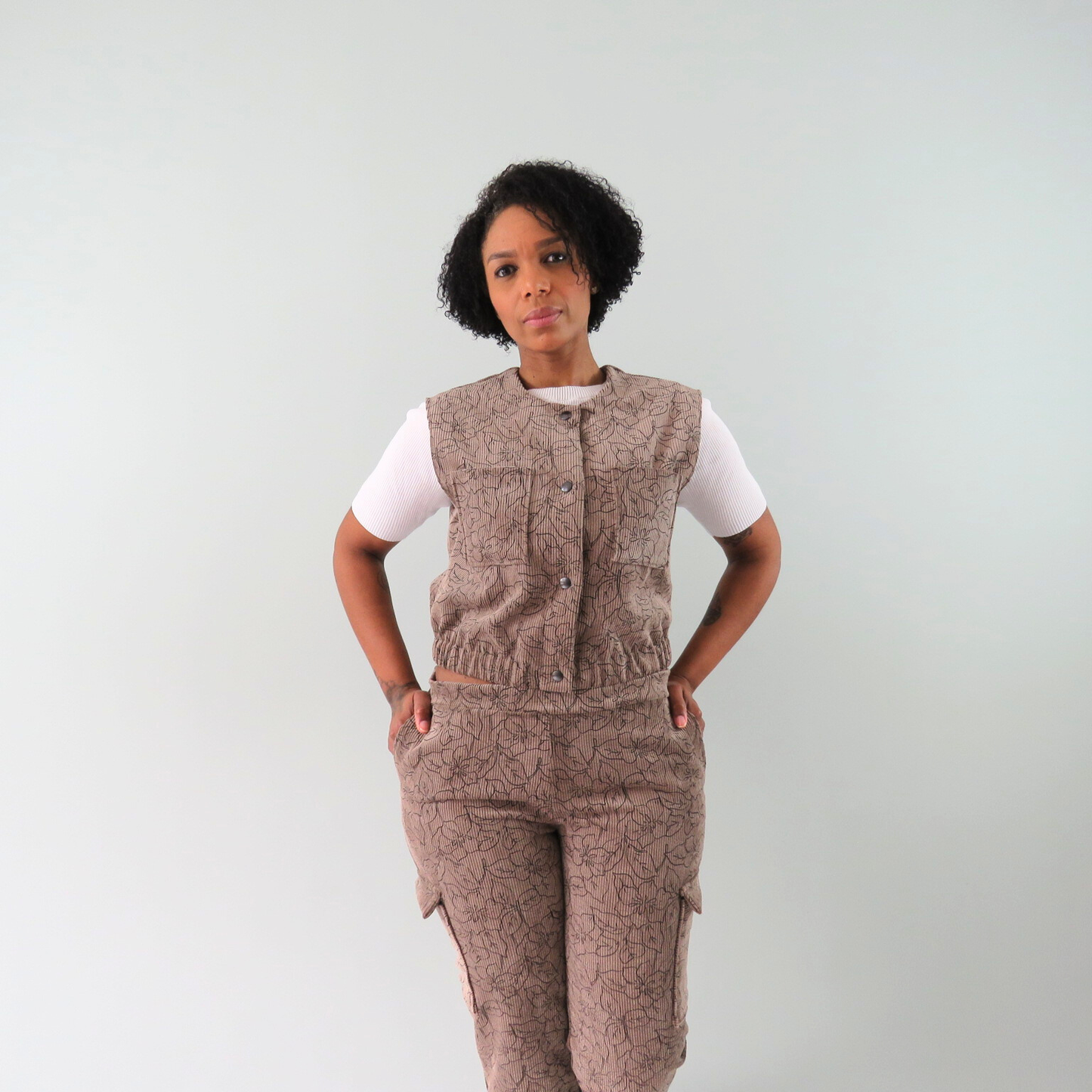 Floral corduroy vest
