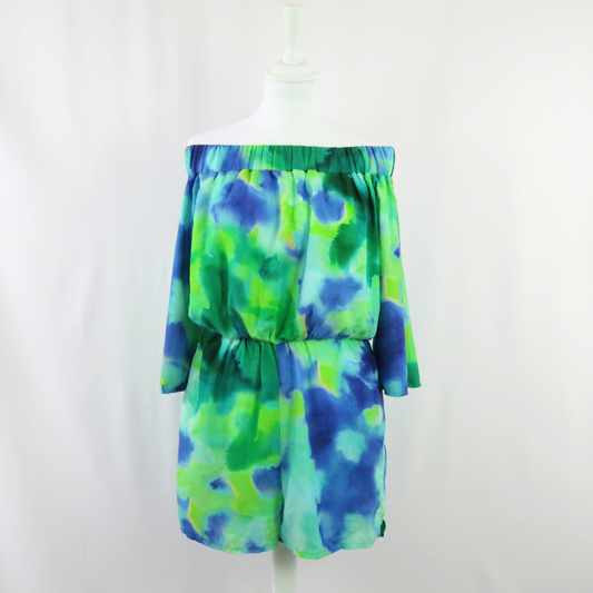 Off shoulder watercolor stains short jumpsuit