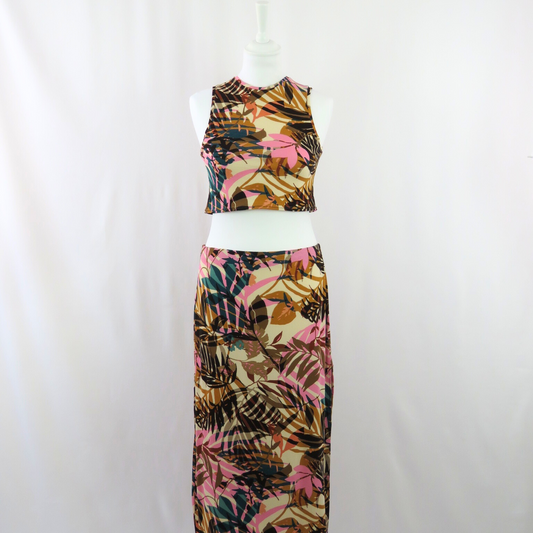 Tropical leaves crop top skirt set
