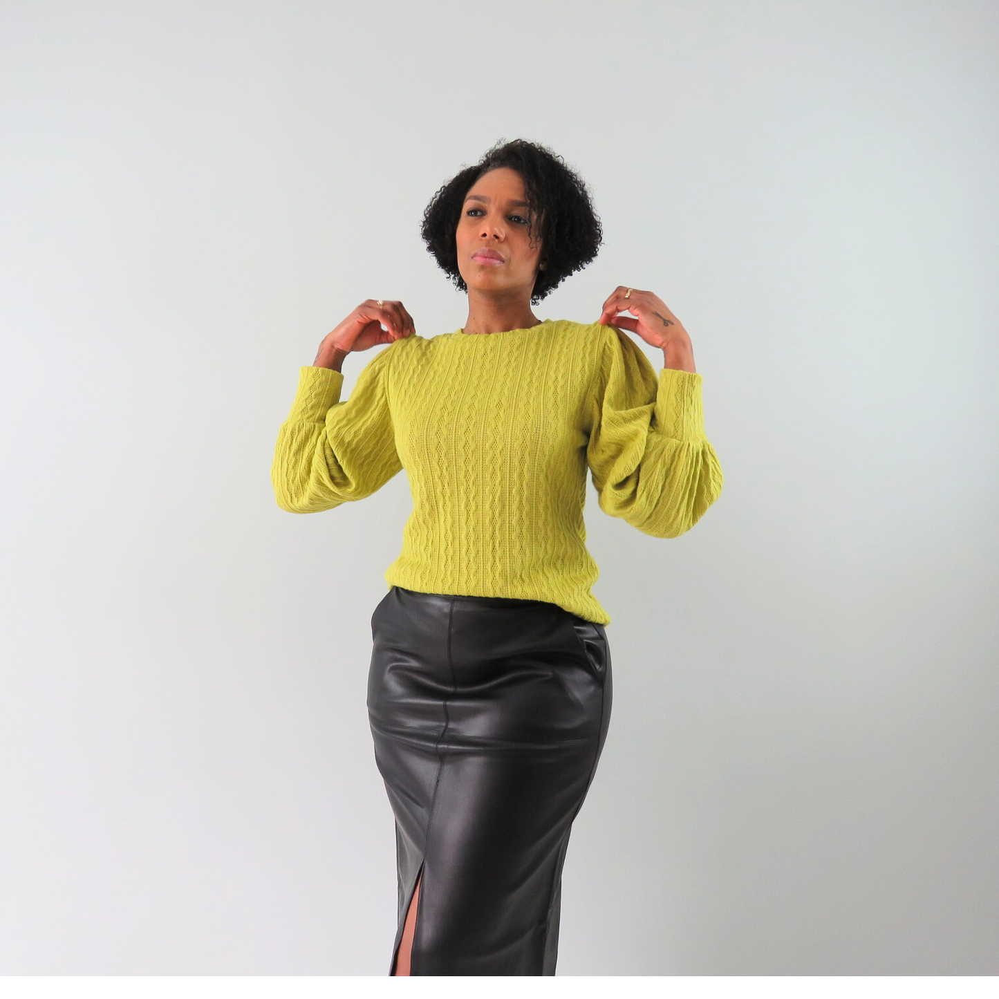 Pleated sleeve sweater