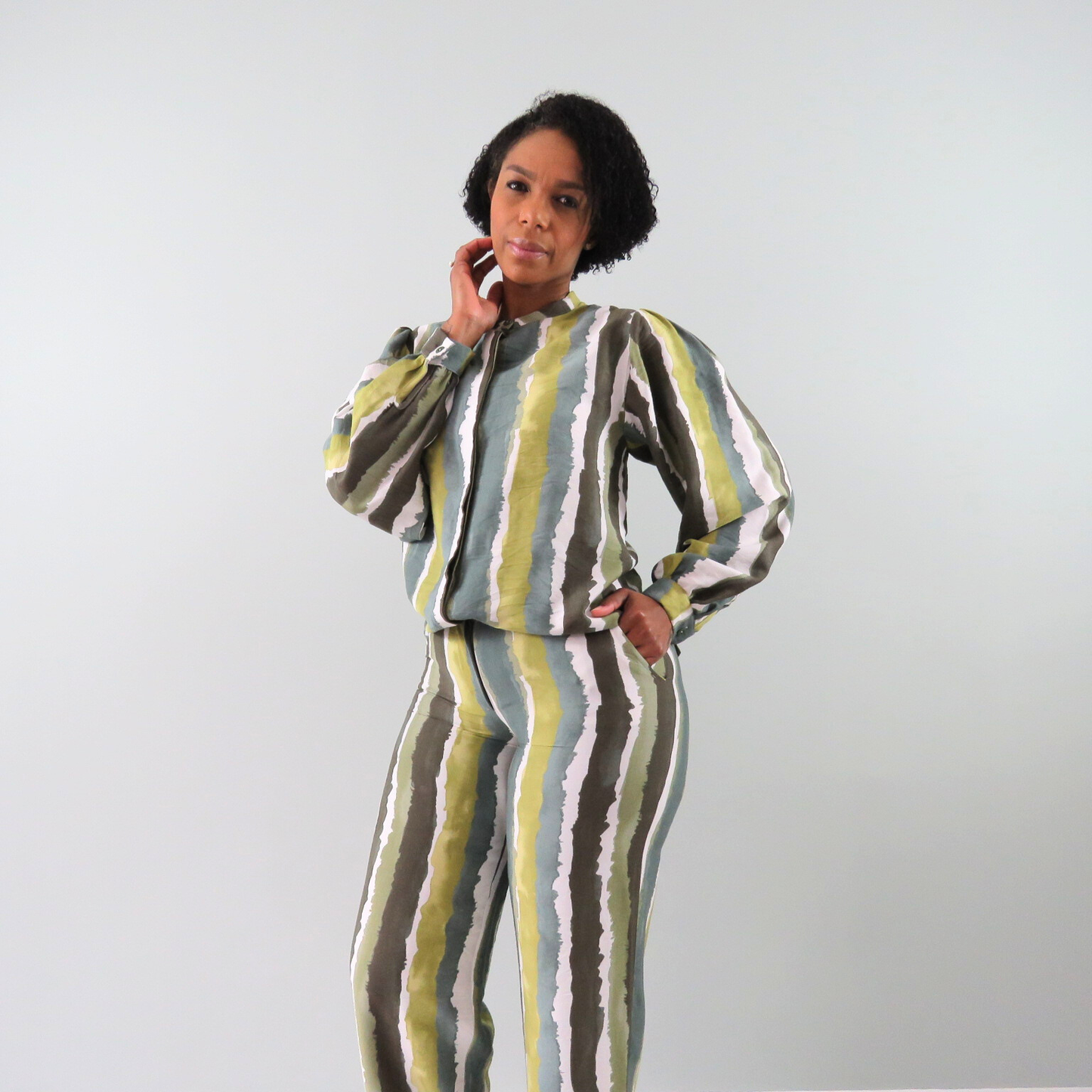 Green shades button blouse